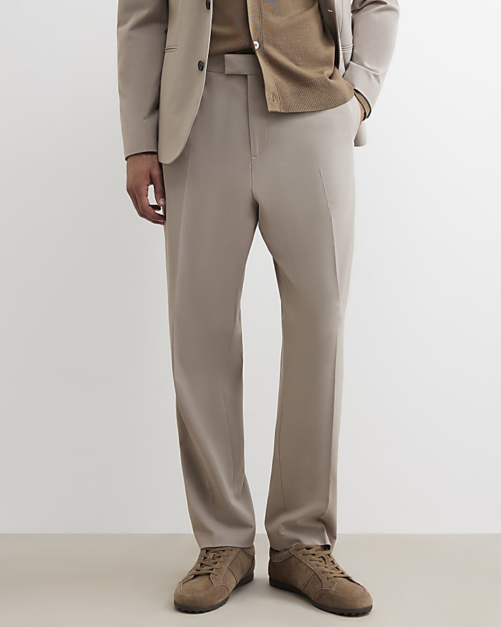 Beige Relaxed Fit Suit Trousers