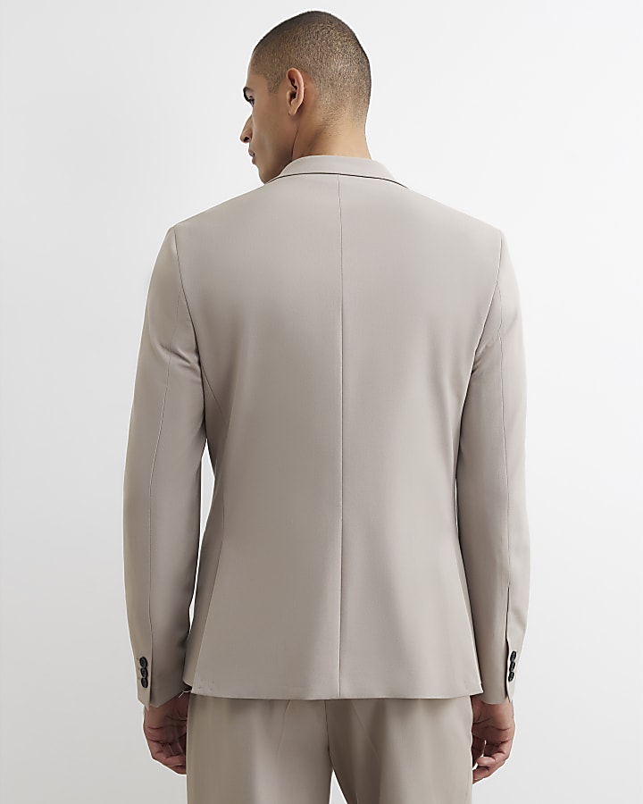 Beige Slim Fit Cotton Suit Jacket