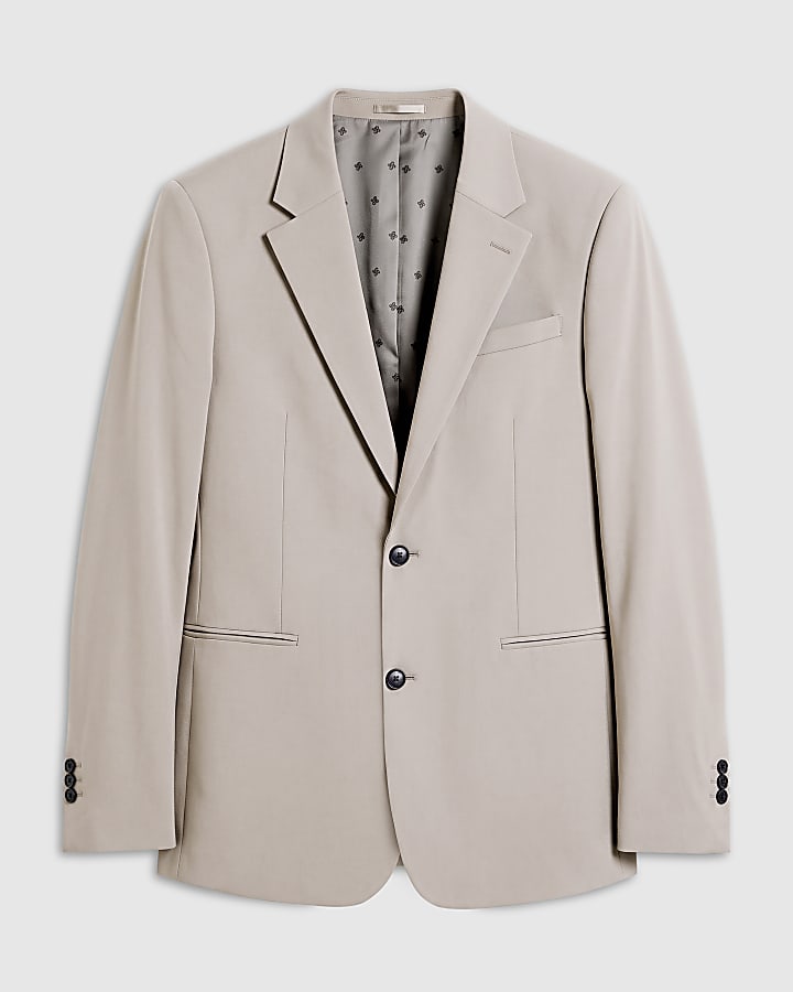 Beige Slim Fit Cotton Suit Jacket