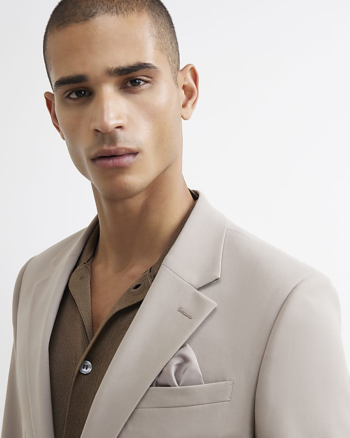 Beige Slim Fit Cotton Suit Jacket