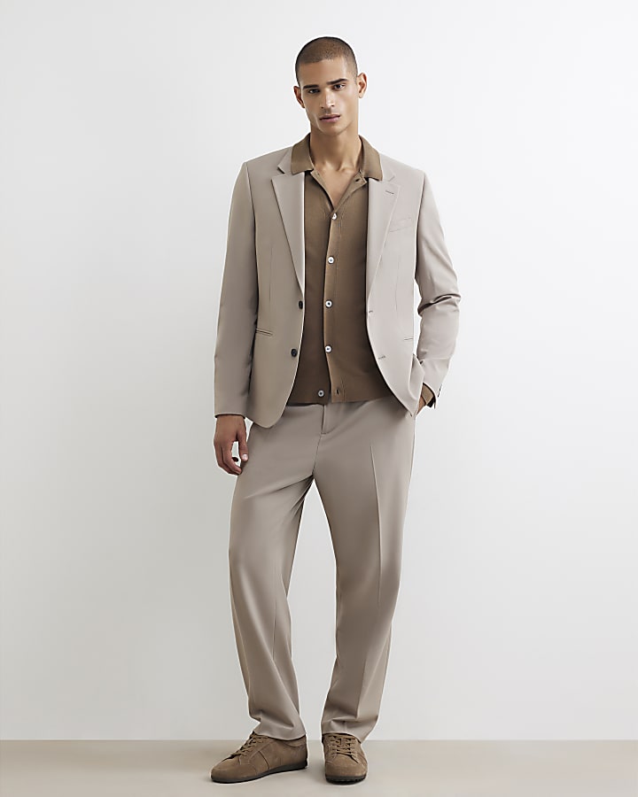 Beige Slim Fit Cotton Suit Jacket