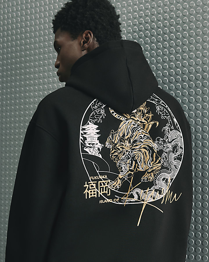 Black Oversized Fit Kamakura Hoodie