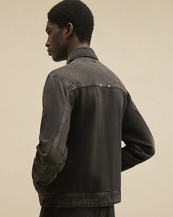 Black Regular Fit Denim Zip Through Jacket