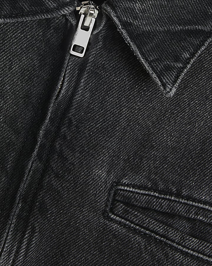 Black Regular Fit Denim Zip Through Jacket