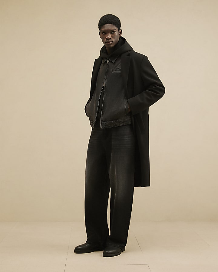 Black Regular Fit Denim Zip Through Jacket