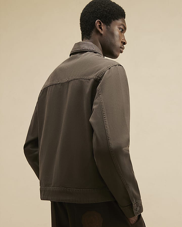 Brown Regular Fit Cotton Zip Through Jacket