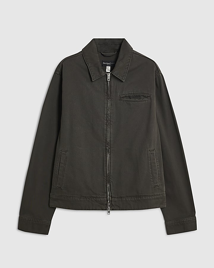 Brown Regular Fit Cotton Zip Through Jacket