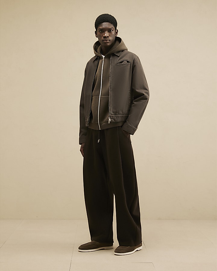 Brown Regular Fit Cotton Zip Through Jacket