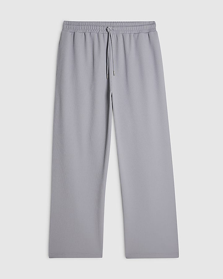 Blue Waffle Textured Wide Leg Joggers