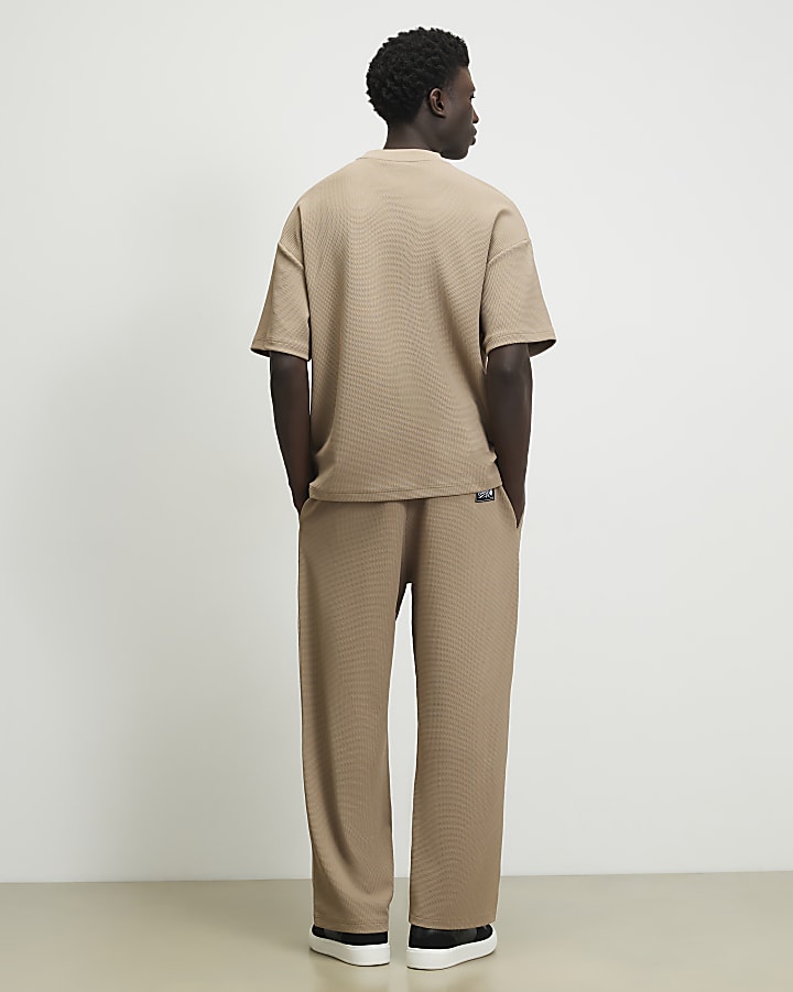 Beige Wide Leg Waffle Textured Joggers