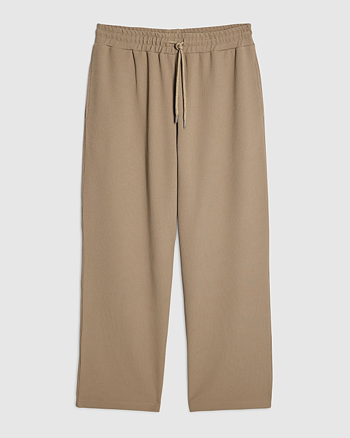 Beige Wide Leg Waffle Textured Joggers