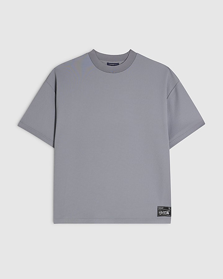 Blue Oversized Fit Waffle Textured T-Shirt