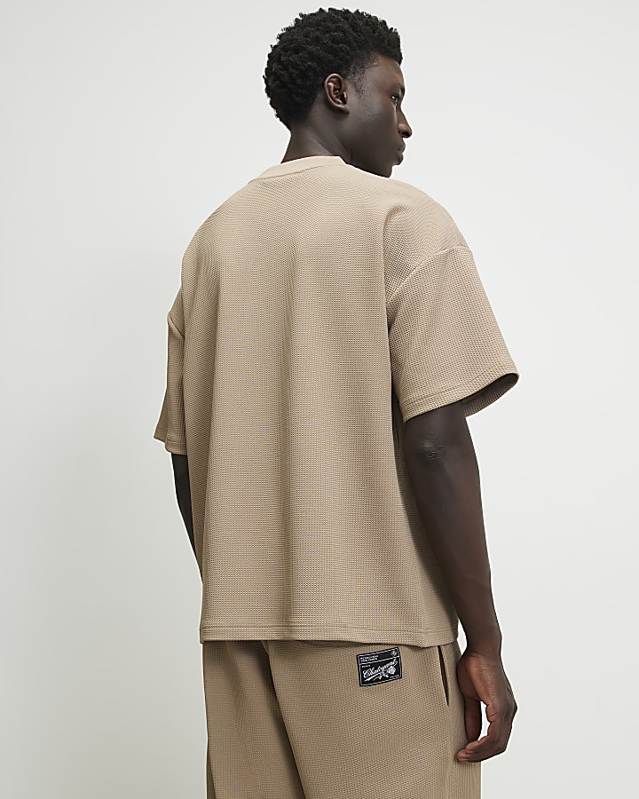 Beige Oversized Fit Waffle Textured T-Shirt