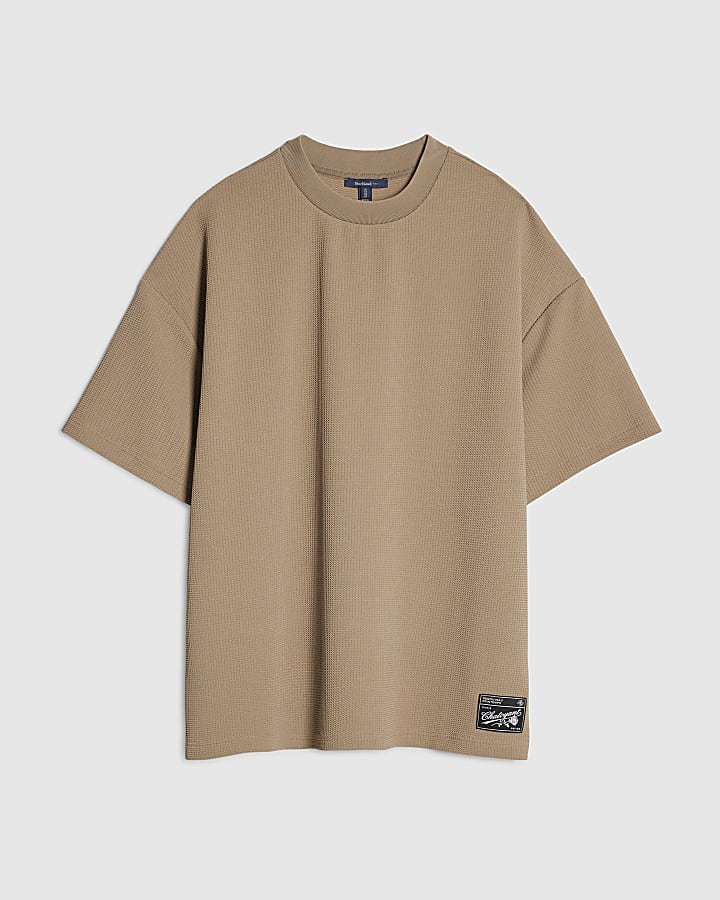 Beige Oversized Fit Waffle Textured T-Shirt