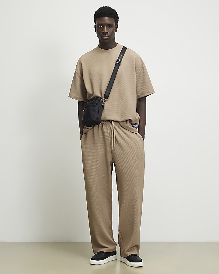 Beige Oversized Fit Waffle Textured T-Shirt