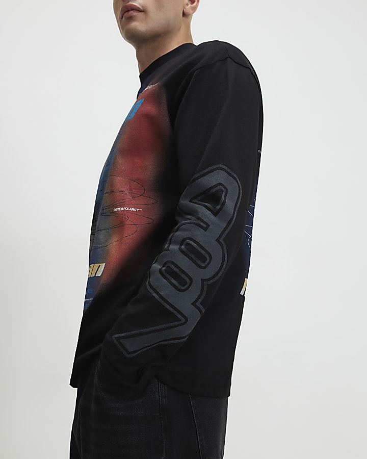 Black Oversized Fit Motion Ombre T-Shirt