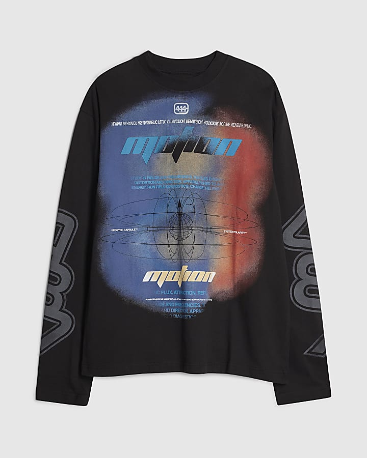 Black Oversized Fit Motion Ombre T-Shirt