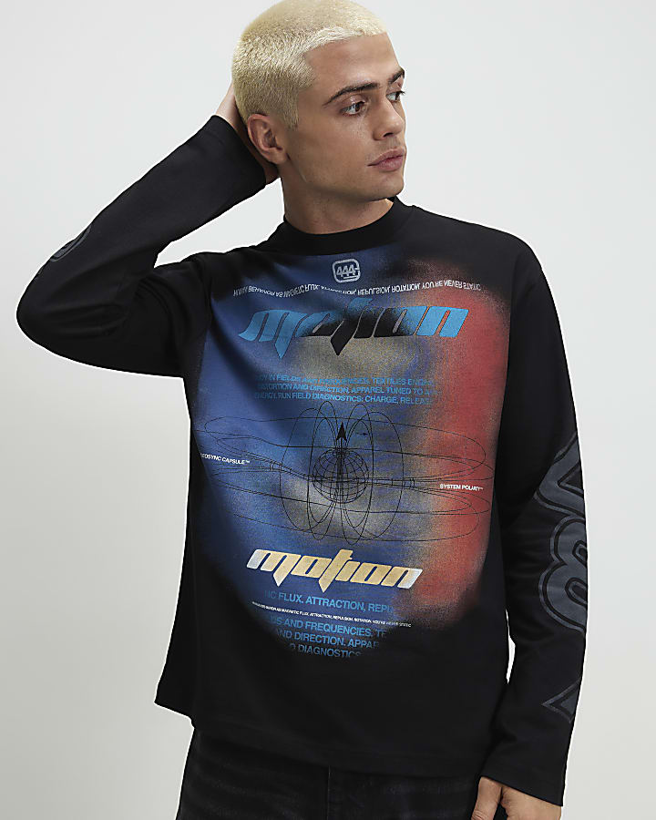 Black Oversized Fit Motion Ombre T-Shirt