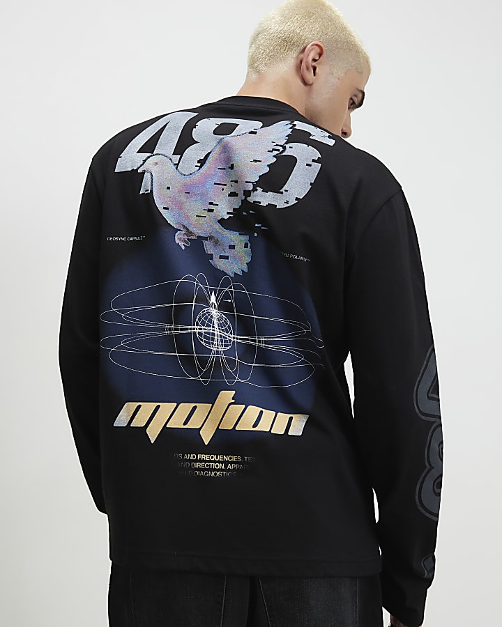 Black Oversized Fit Motion Ombre T-Shirt