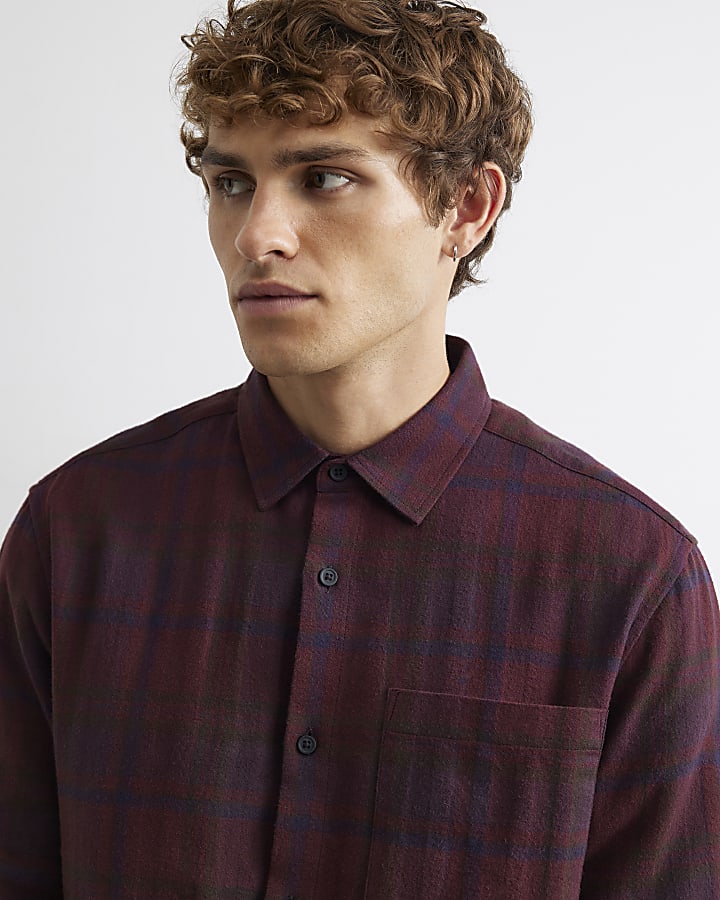 Red Regular Fit Cotton Check Shirt