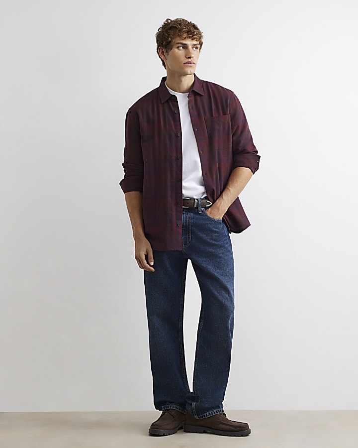 Red Regular Fit Cotton Check Shirt