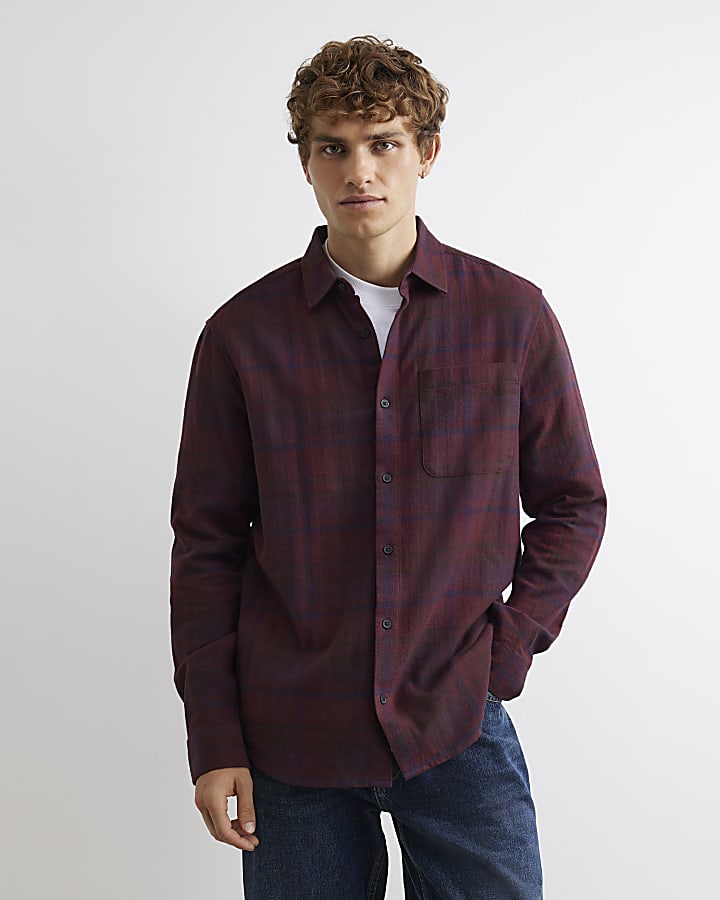 Red Regular Fit Cotton Check Shirt