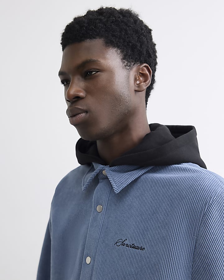 Blue Corduroy Hooded Double Faced Shirt