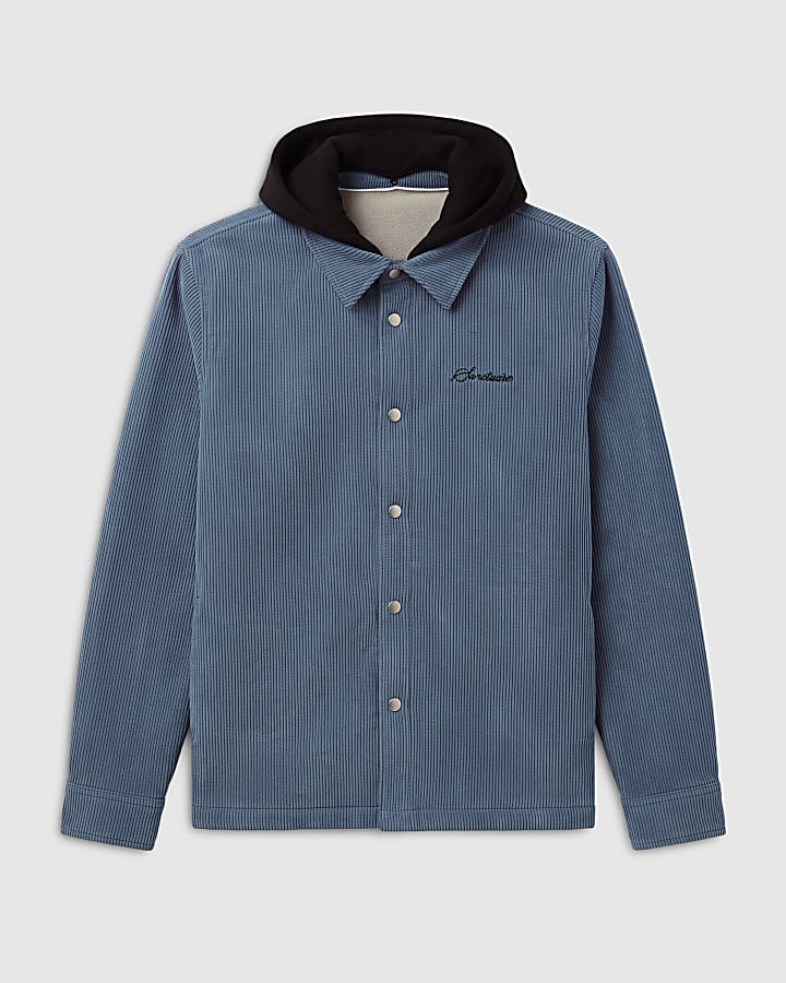 Blue Corduroy Hooded Double Faced Shirt