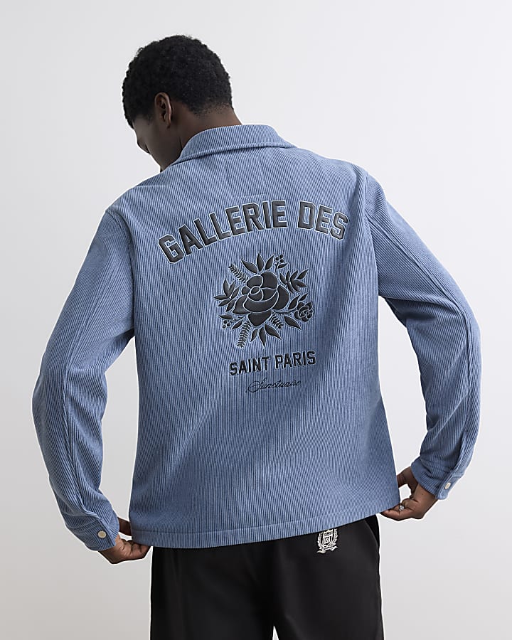Blue Corduroy Hooded Double Faced Shirt
