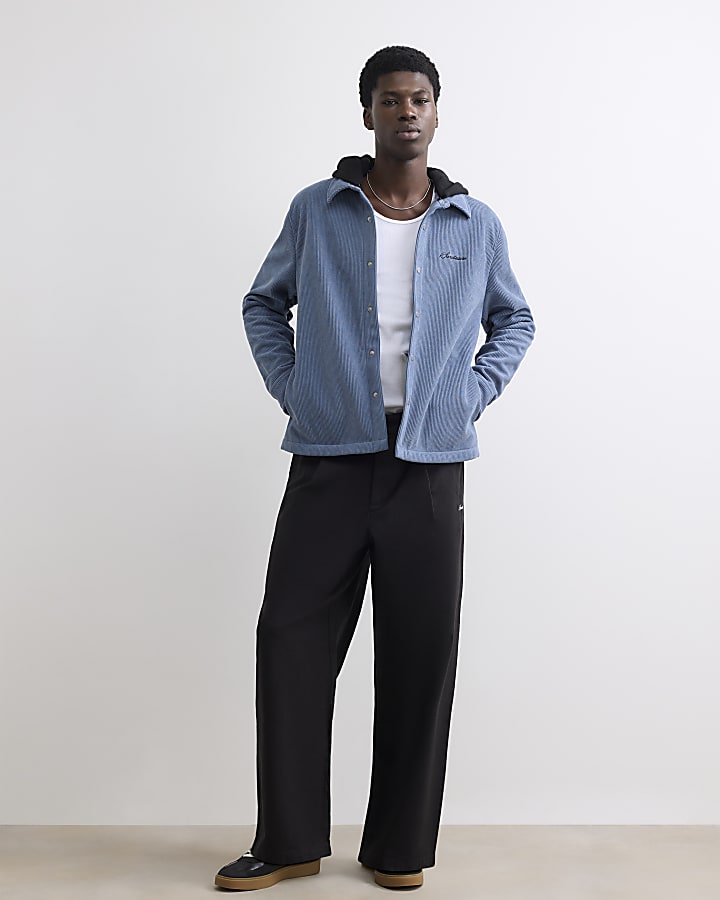 Blue Corduroy Hooded Double Faced Shirt