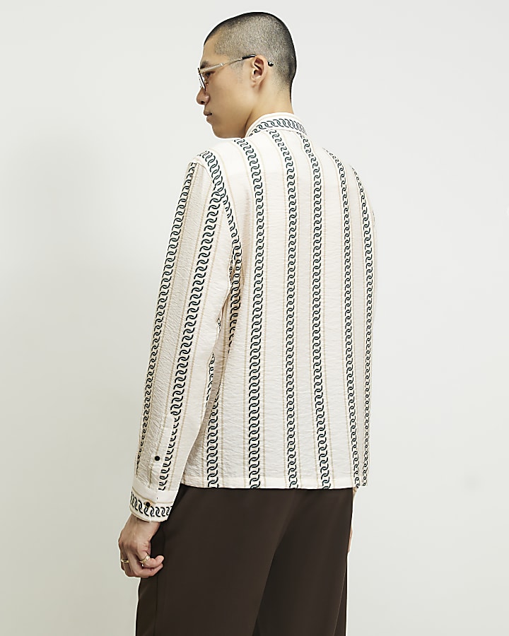 Cream Regular Fit Chain Print Shirt
