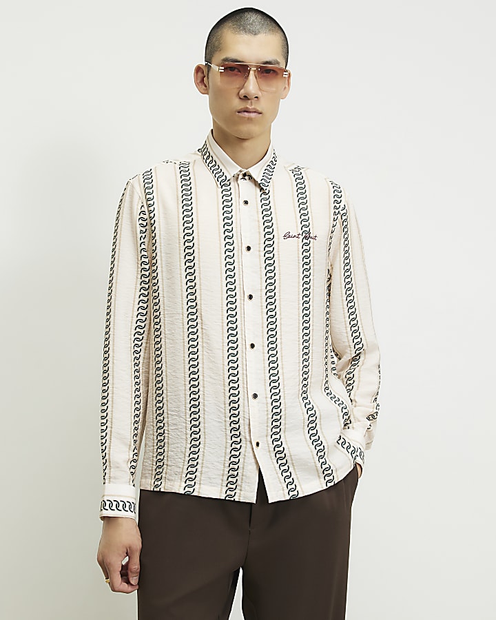 Cream Regular Fit Chain Print Shirt