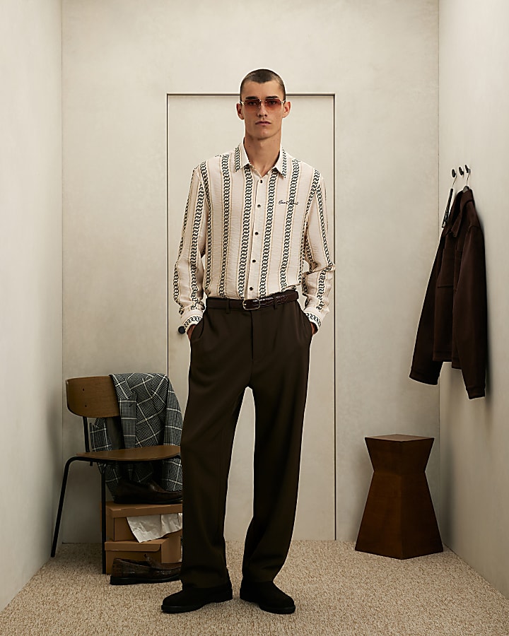 Cream Regular Fit Chain Print Shirt