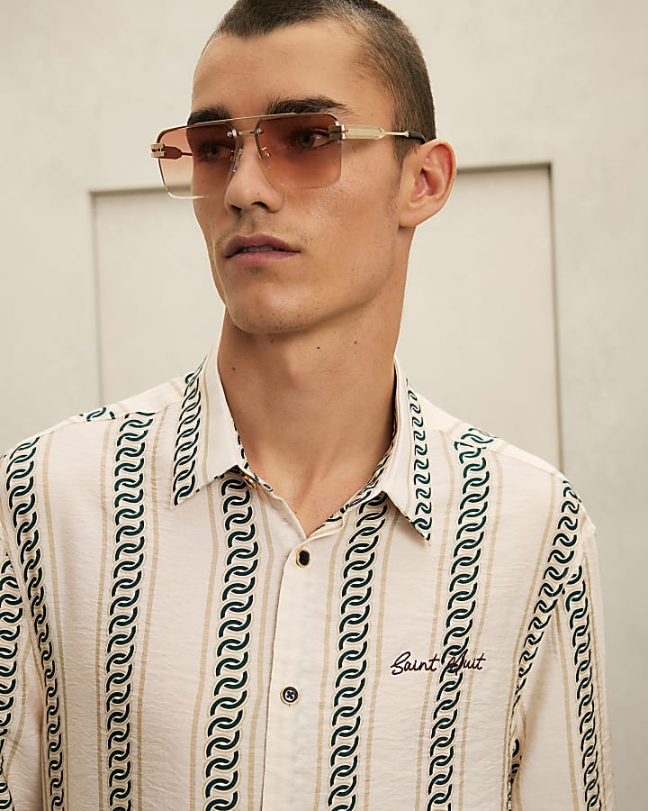 Cream Regular Fit Chain Print Shirt