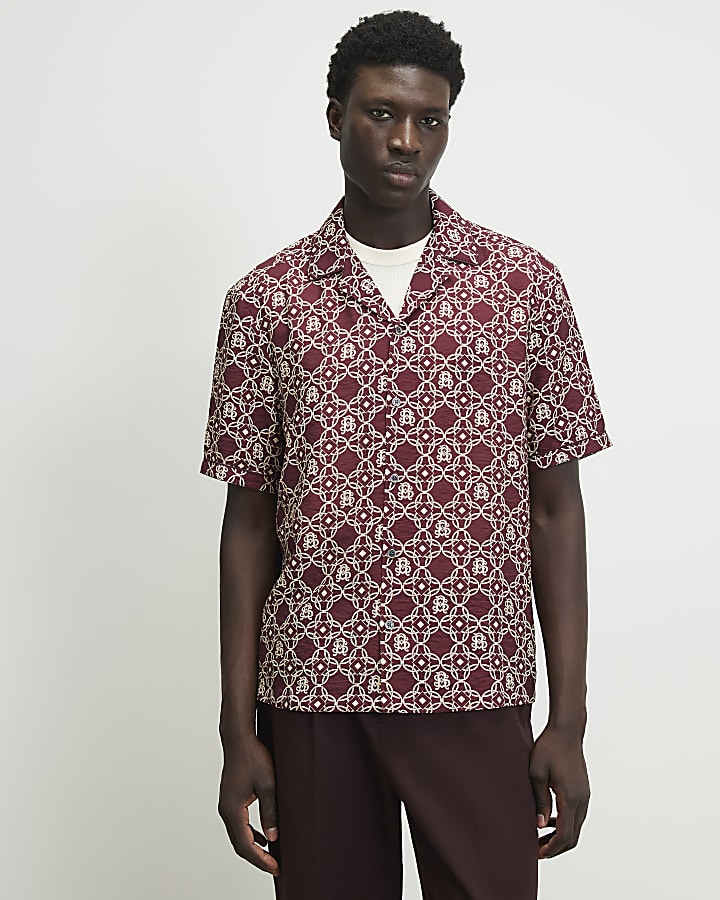 Red Regular Fit Monogram Chain Shirt