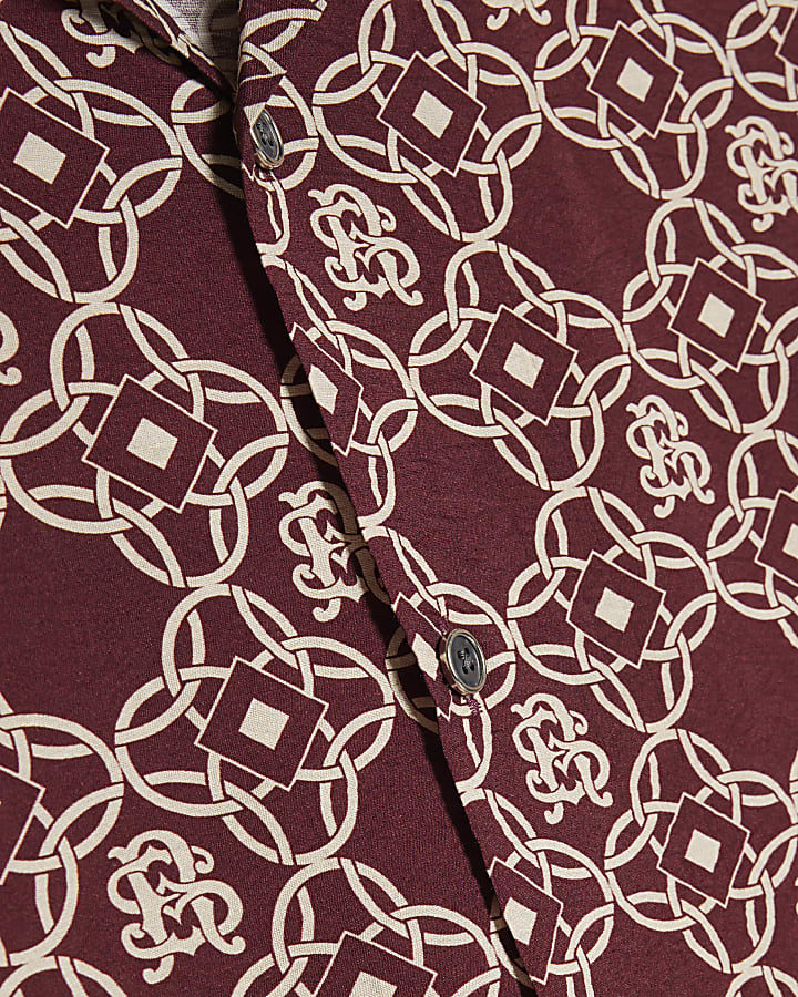 Burgundy Regular Fit Monogram Chain Shirt