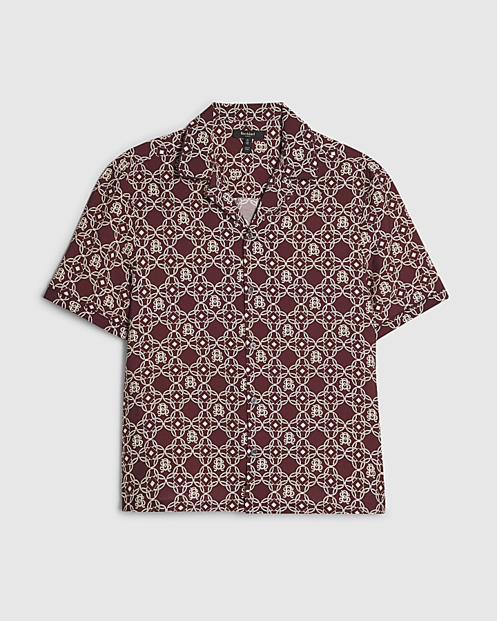 Burgundy Regular Fit Monogram Chain Shirt