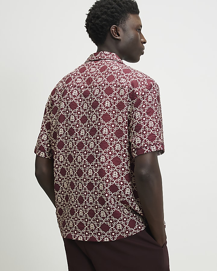 Red Regular Fit Monogram Chain Shirt