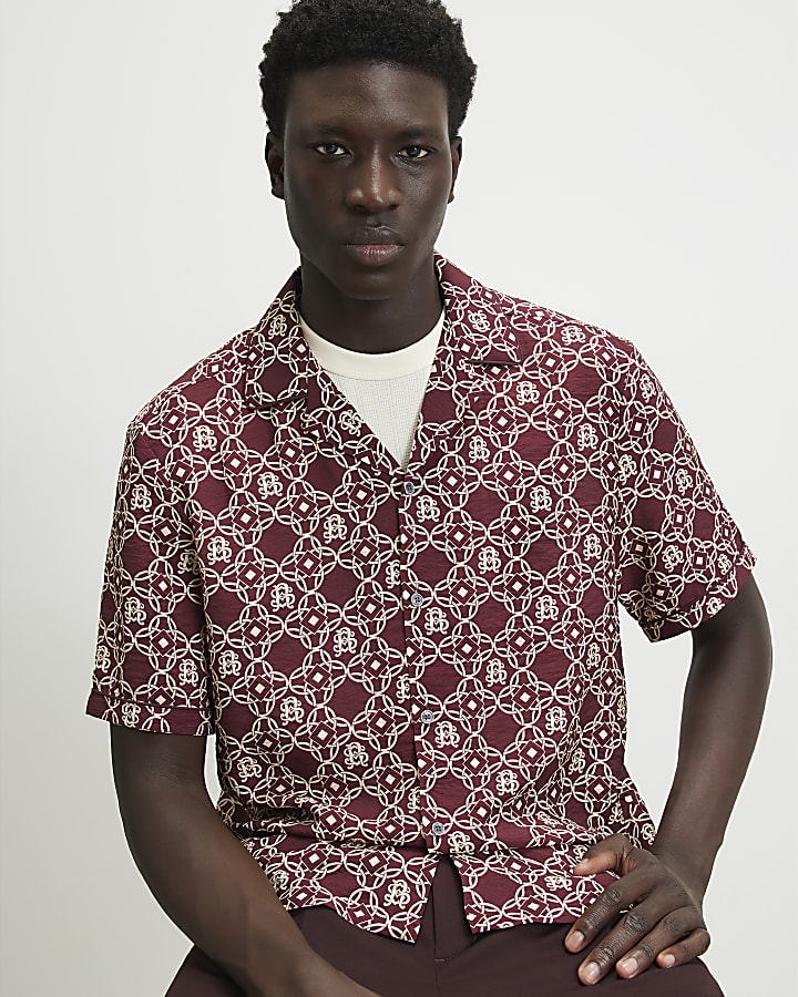 Red Regular Fit Monogram Chain Shirt