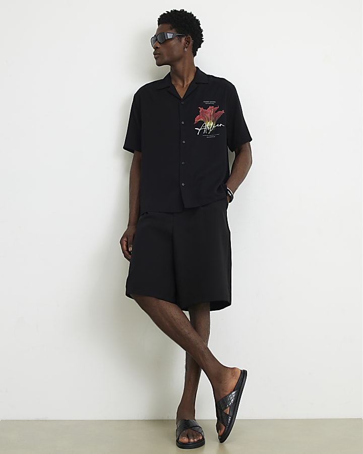 Black Oversized Fit Floral Shirt
