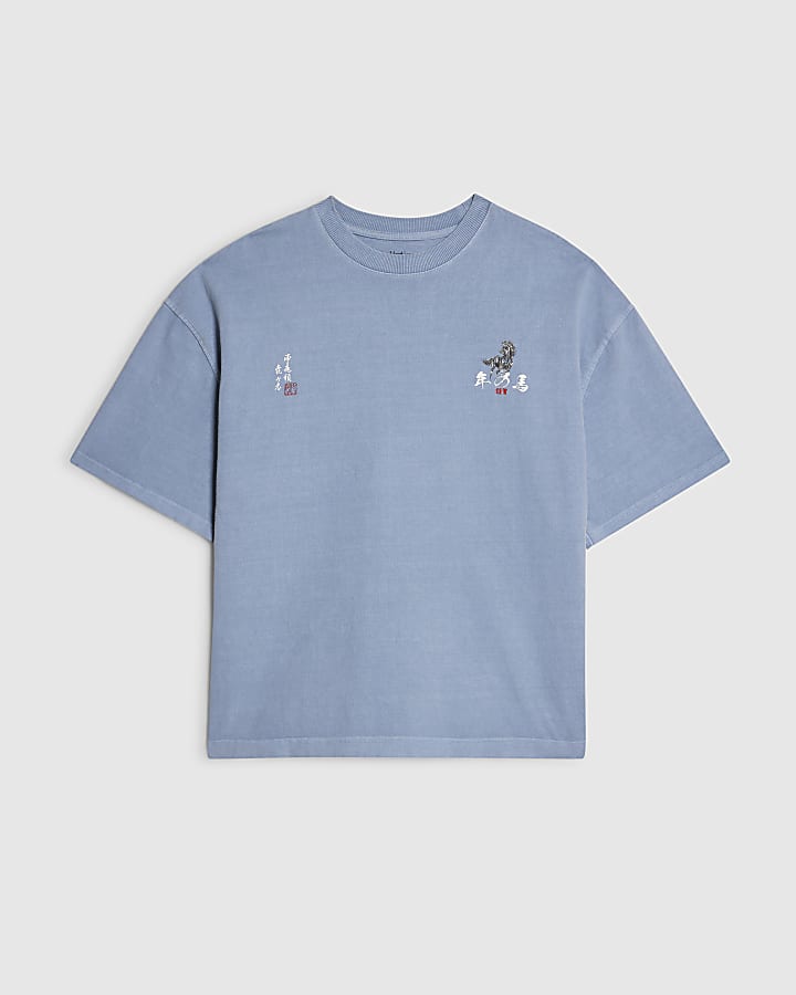 Blue Oversized Fit Japanese Horse T-Shirt