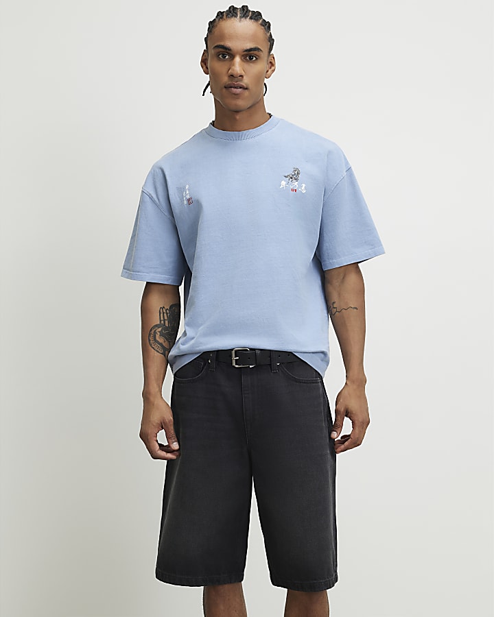 Blue Oversized Fit Japanese Horse T-Shirt