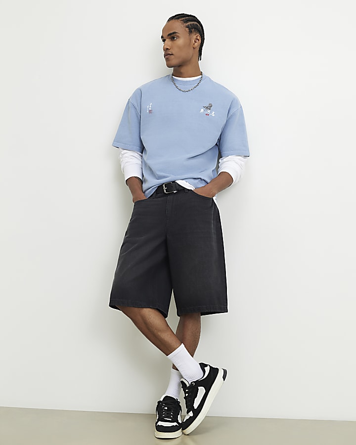 Blue Oversized Fit Japanese Horse T-Shirt