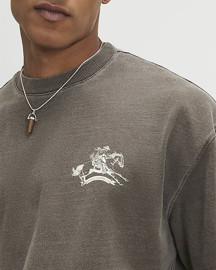 Brown Oversized Fit Washed 1912 USA T-Shirt