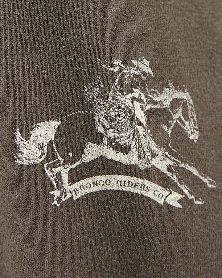 Brown Oversized Fit Washed 1912 USA T-Shirt