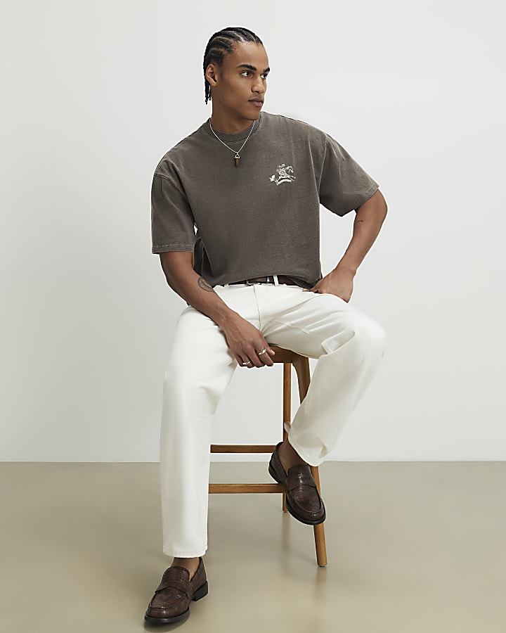 Brown Oversized Fit Washed 1912 USA T-Shirt