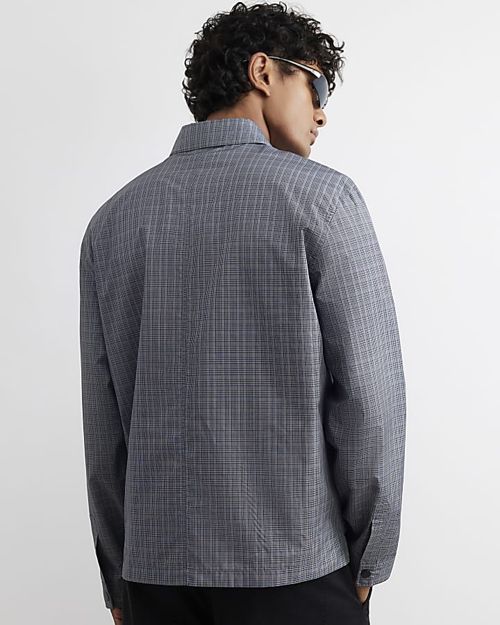 Grey Regular Fit Nylon Check Utility Shirt