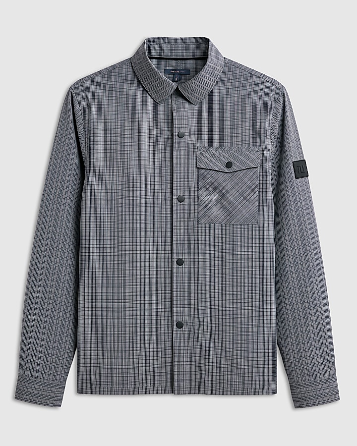 Grey Regular Fit Nylon Check Utility Shirt