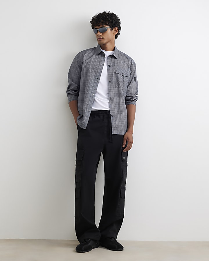 Grey Regular Fit Nylon Check Utility Shirt