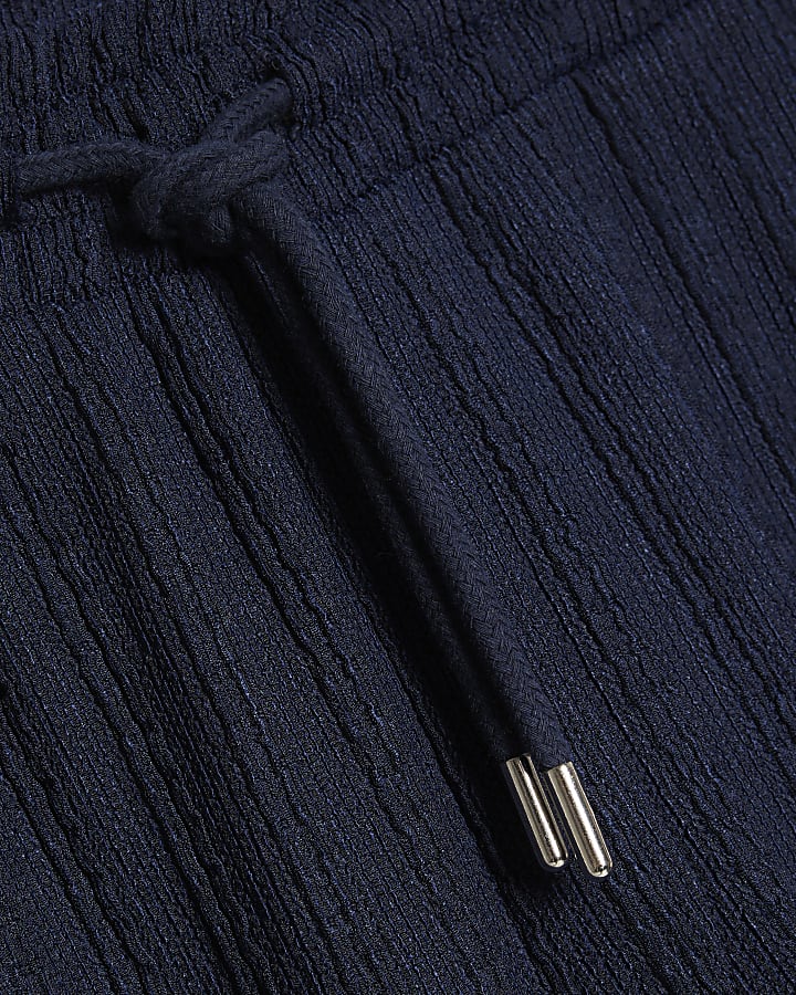 Navy Slim Fit Textured Open Hem Joggers